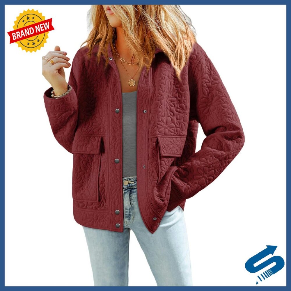 Long Sleeve Jacquard Shacket With Collar And Pockets, Casual Fall Jacket